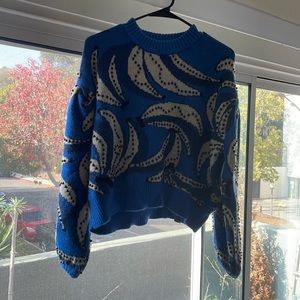 Farm Rio Blue Banana Beaded Sweater